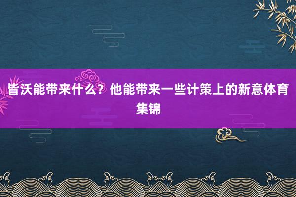皆沃能带来什么？他能带来一些计策上的新意体育集锦
