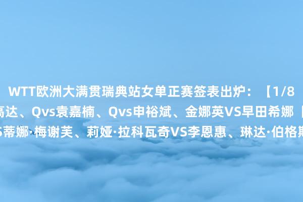WTT欧洲大满贯瑞典站女单正赛签表出炉：【1/8区】孙颖莎VS汉娜·高达、Qvs袁嘉楠、Qvs申裕斌、金娜英VS早田希娜【2/8区】郑怡静VS蒂娜·梅谢芙、莉娅·拉科瓦奇VS李恩惠、琳达·伯格斯特隆VS阿尔玛·罗斯、Qvs伊藤好意思诚【3/8区】陈幸同VS杜凯琹、张墨VS普莉蒂卡·帕瓦德、莎宾·温特VS娜塔莉娅·巴约、Qvs伯纳黛特·斯佐科斯【4/8区】陈熠VS韩莹、Qvs朱芊曦、高桥·布鲁娜VS康斯坦丁娜·普西霍吉奥斯、伊丽莎贝塔·萨马拉VS张本好意思和【5/8区】朱雨玲VS单晓娜、玛尼卡·巴特拉VS斯莉嘉·阿库拉、简彤娟VS奥拉万·帕拉南、菲利帕·博嘉德VS大藤沙月【6/8区】石洵瑶VS玛利亚姆·阿尔霍达比、池旼亨VS黄怡桦、刘杨子VS何卓佳、克里斯蒂娜·卡尔伯格VS蒯曼【7/8区】王艺迪vsQ、曾尖VS肖瑶茜、陈念念羽VS钱天一、Qvs桥本帆乃香【8/8区】长崎好意思柚VS诺明·巴桑、邵杰妮vsQ、阿德里安娜·迪亚兹VS布瑞特·伊尔兰德、万远VS王曼昱体育录像/图片