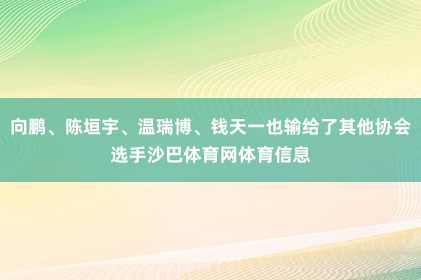 向鹏、陈垣宇、温瑞博、钱天一也输给了其他协会选手沙巴体育网体育信息
